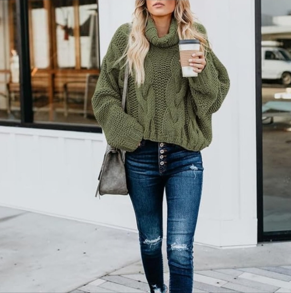 Olive Green Cowl Neck Sweater